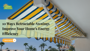 A colorful retractable awning with the blog title and a ‘Read More’ button.